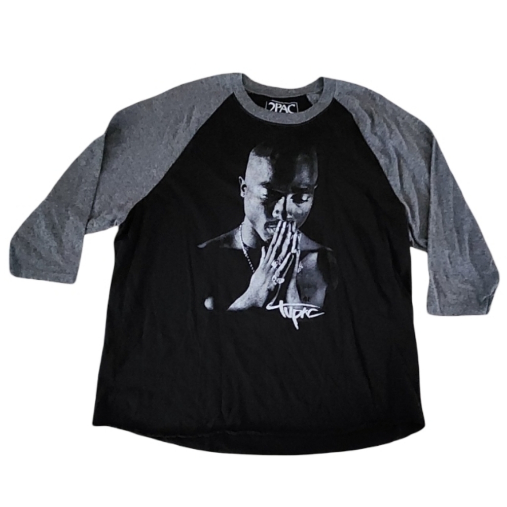 2PAC Tupac Shakur Praying Graphic‎ Raglan Baseball Tee Blk Gray 2XL 2016 Bravado
